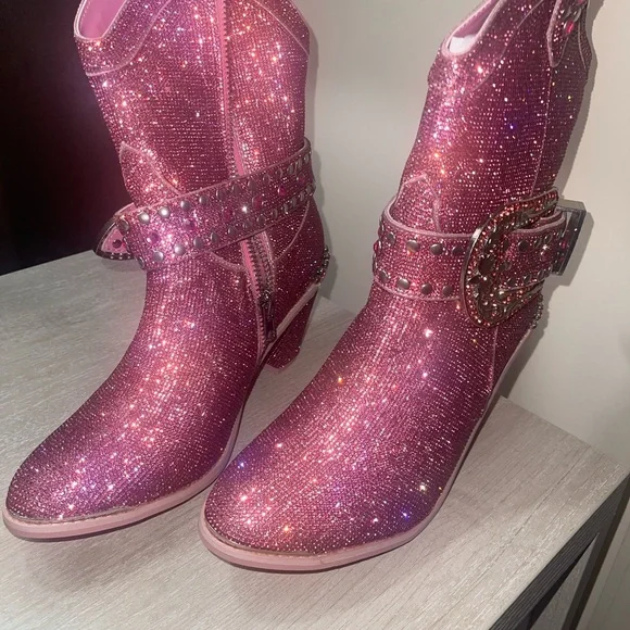 Dolls Kill Glittering Magenta Heeled Boots - Picture 2 of 5